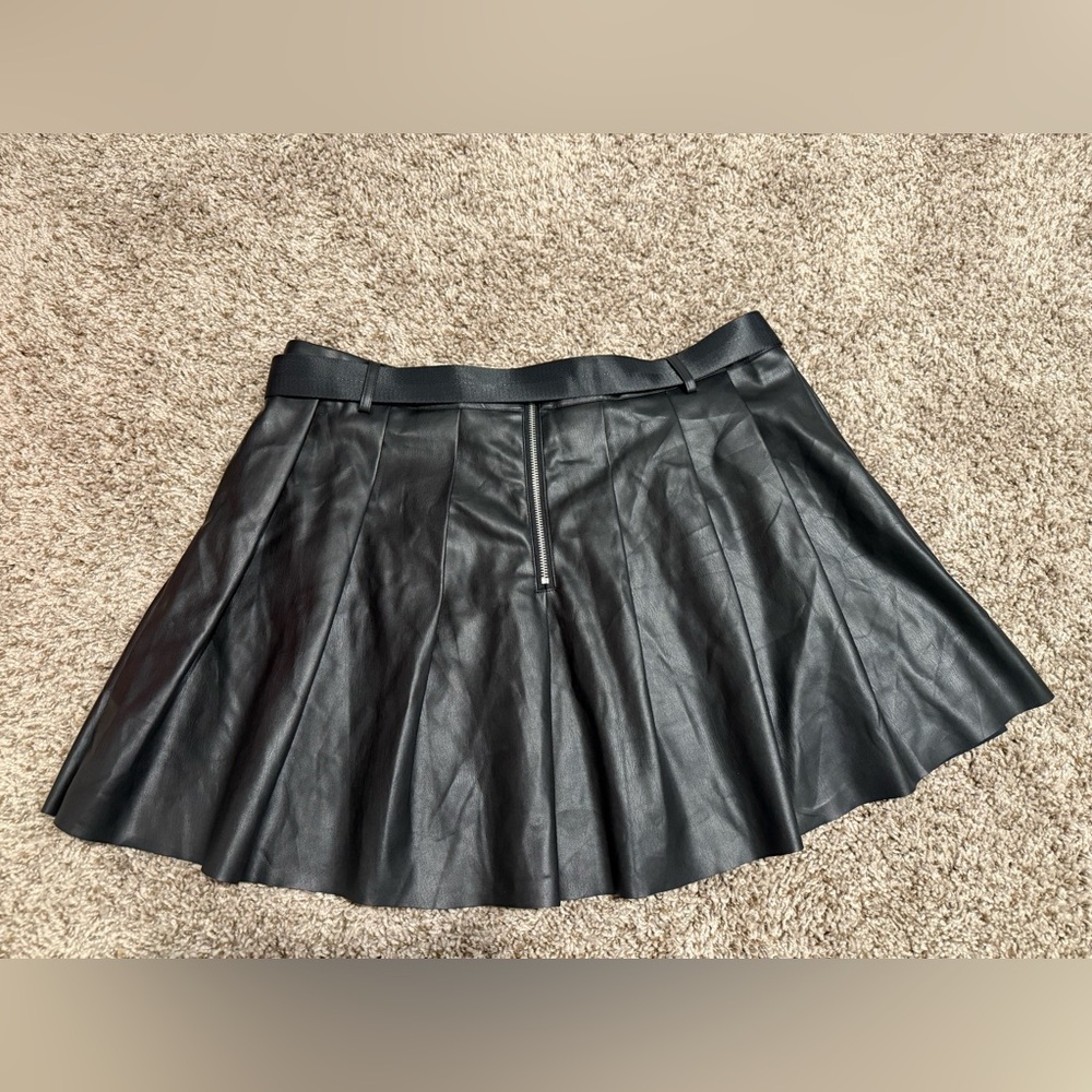 Black Faux Leather Dolls Kill Skirt with Belt and Pocket - Picture 4 of 5